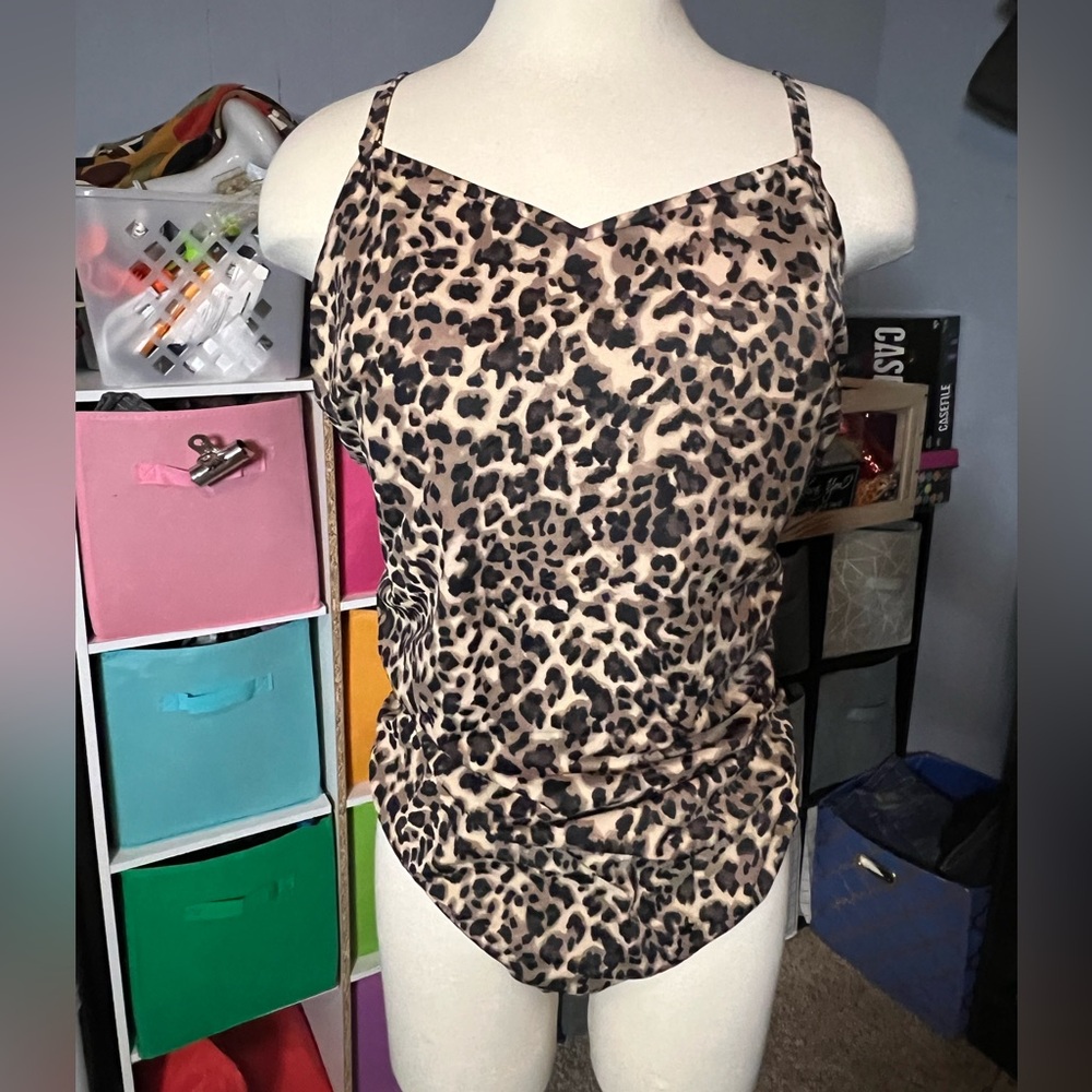Aqua Green Tan and Brown Ruched Bodysuit Swimwear